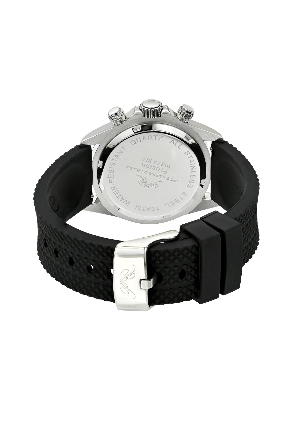 Porsamo Bleu Preston Sport Luxury Multifunction Men's Silicone Watch, Silver And Black 1037APRR