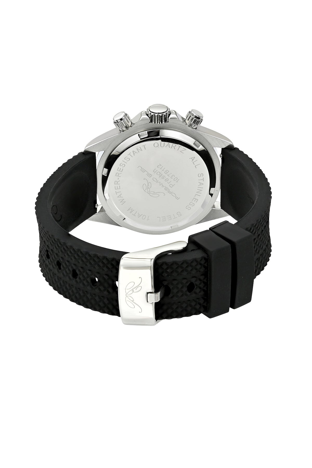 Porsamo Bleu Preston Sport Luxury Multifunction Men's Silicone Watch, Silver And Black 1037BPRR