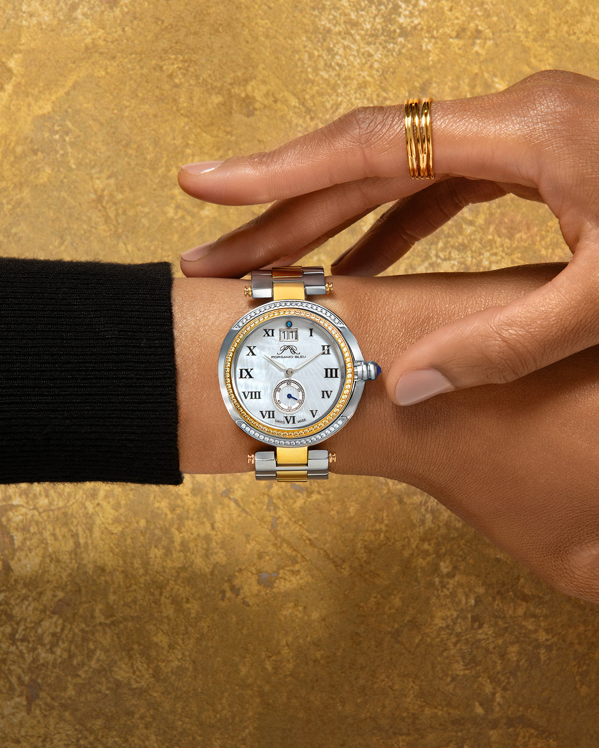 Porsamo Bleu South Sea Crystal Luxury Women's Stainless Steel Watch, Silver, Gold 104FSSC