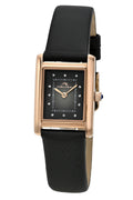 Porsamo Bleu Karolina luxury diamond rectangular women's genuine leather band watch, rose, black 1085AKAL