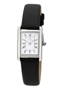 Porsamo Bleu Karolina Luxury Rectangular Women's Genuine Leather Band Watch, silver, black 1086AKAL