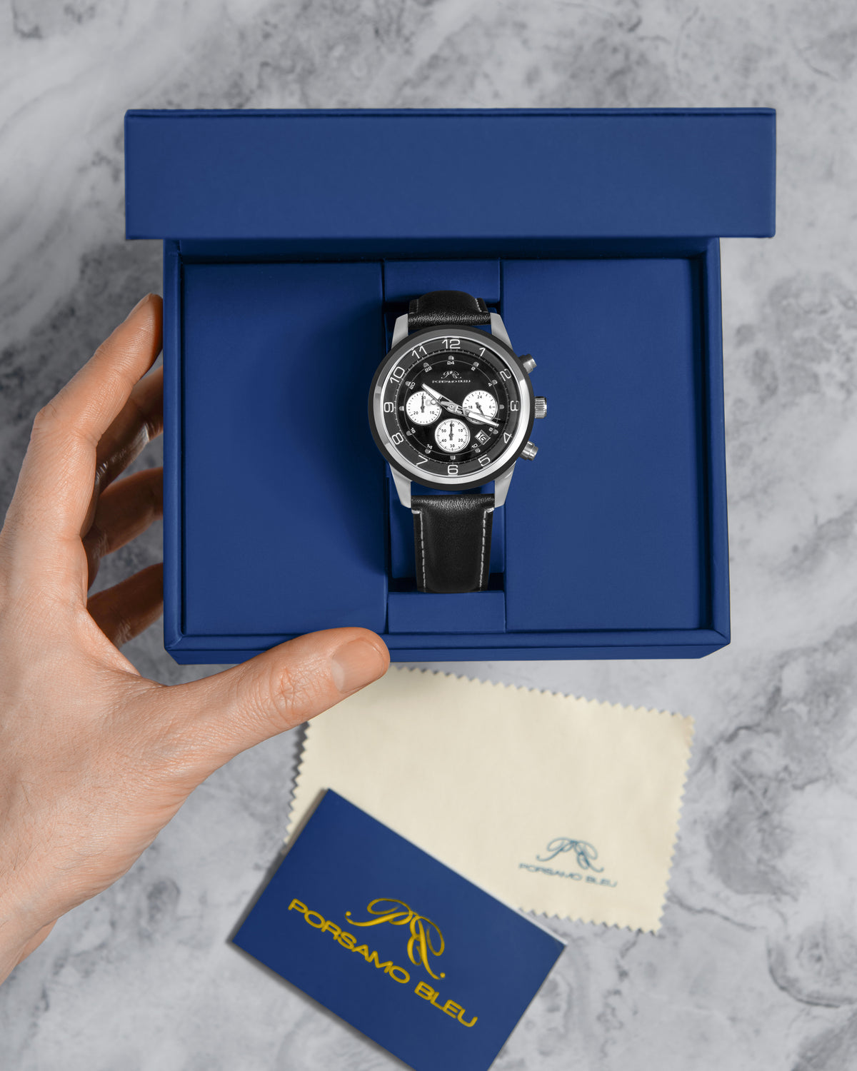 Porsamo Bleu Arthur Luxury Chronograph Men's Stainless Steel Watch, Silver, Black 1091AARL