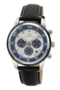 Porsamo Bleu Arthur Luxury Chronograph Men's Genuine Leather Band Watch, Silver, Black, Blue 1091HARL