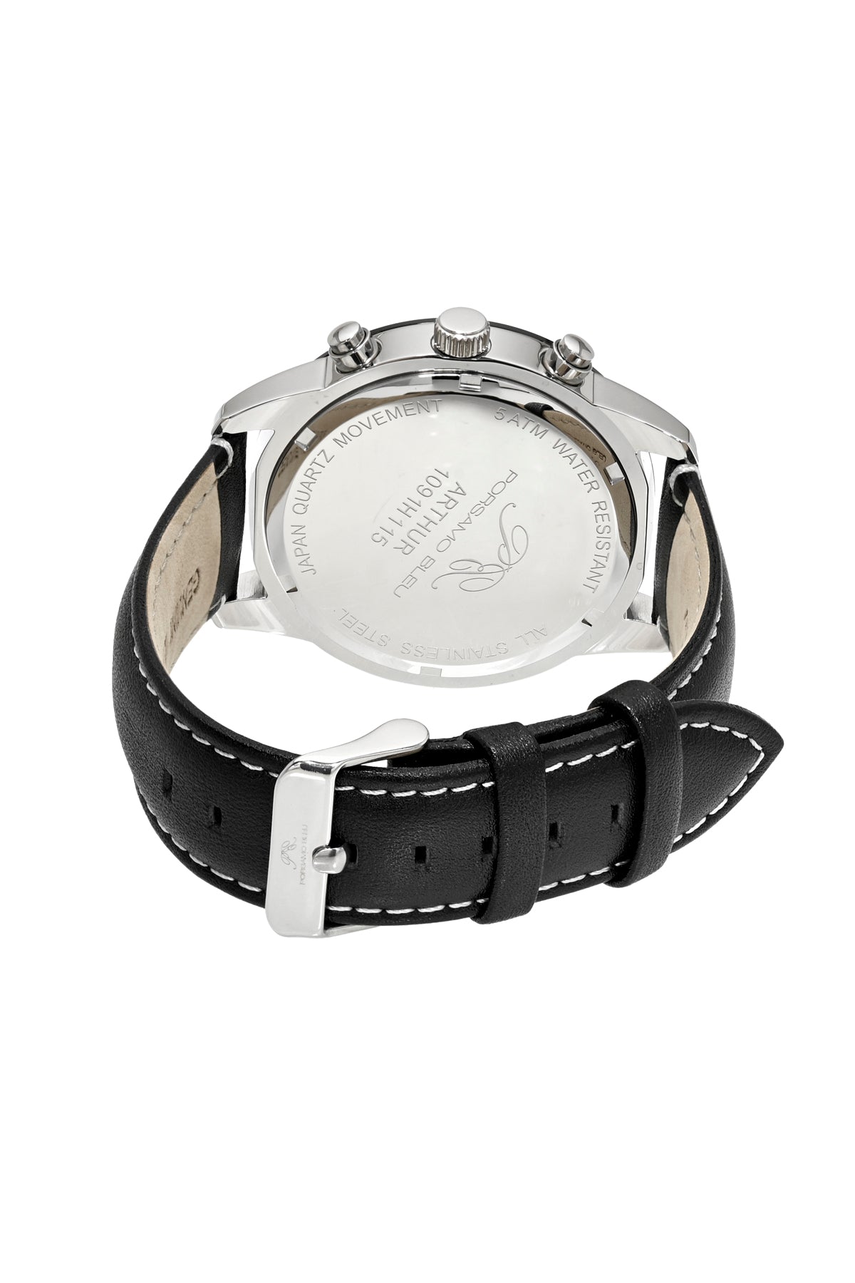 Porsamo Bleu Arthur Luxury Chronograph Men's Genuine Leather Band Watch, Silver, Black, Blue 1091HARL