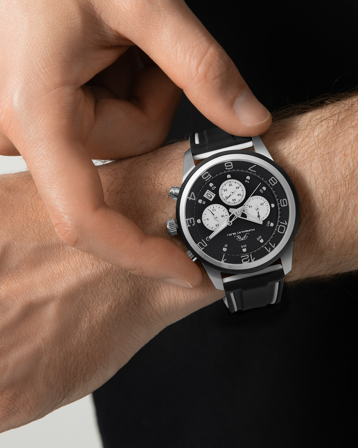 Porsamo Bleu Arthur Luxury Chronograph Men's Silicone Strap Watch, Silver, Black 1092AARR