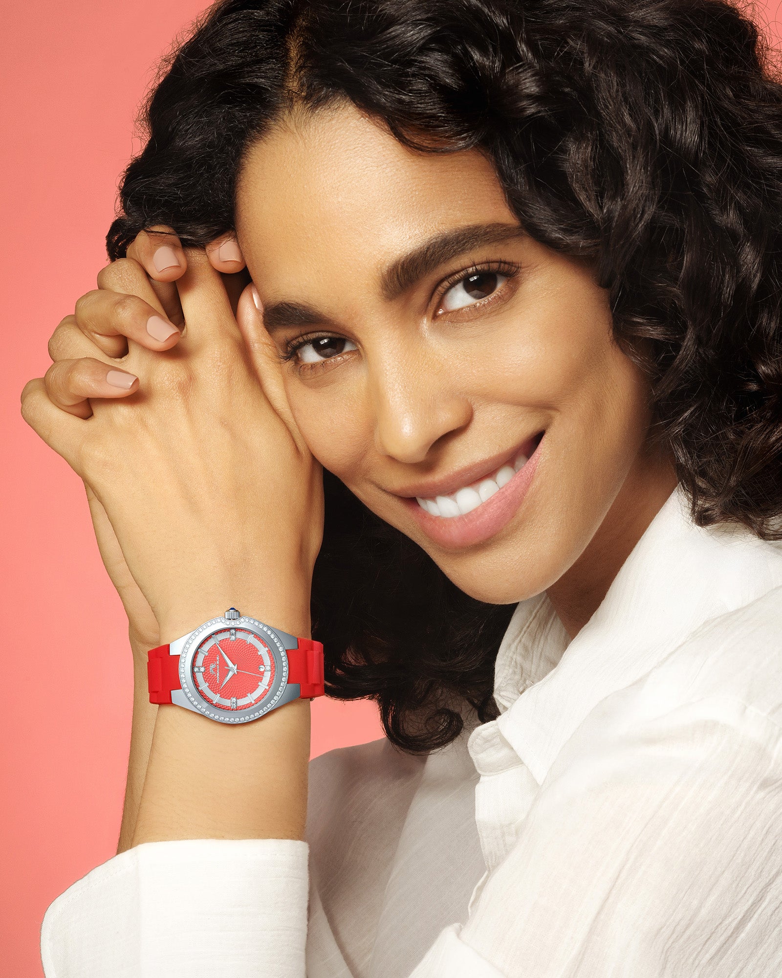 Porsamo Bleu Guilia Luxury Women's Silicone Strap Watch, Interchangeable Bands, Silver, White, Red 1122AGUR