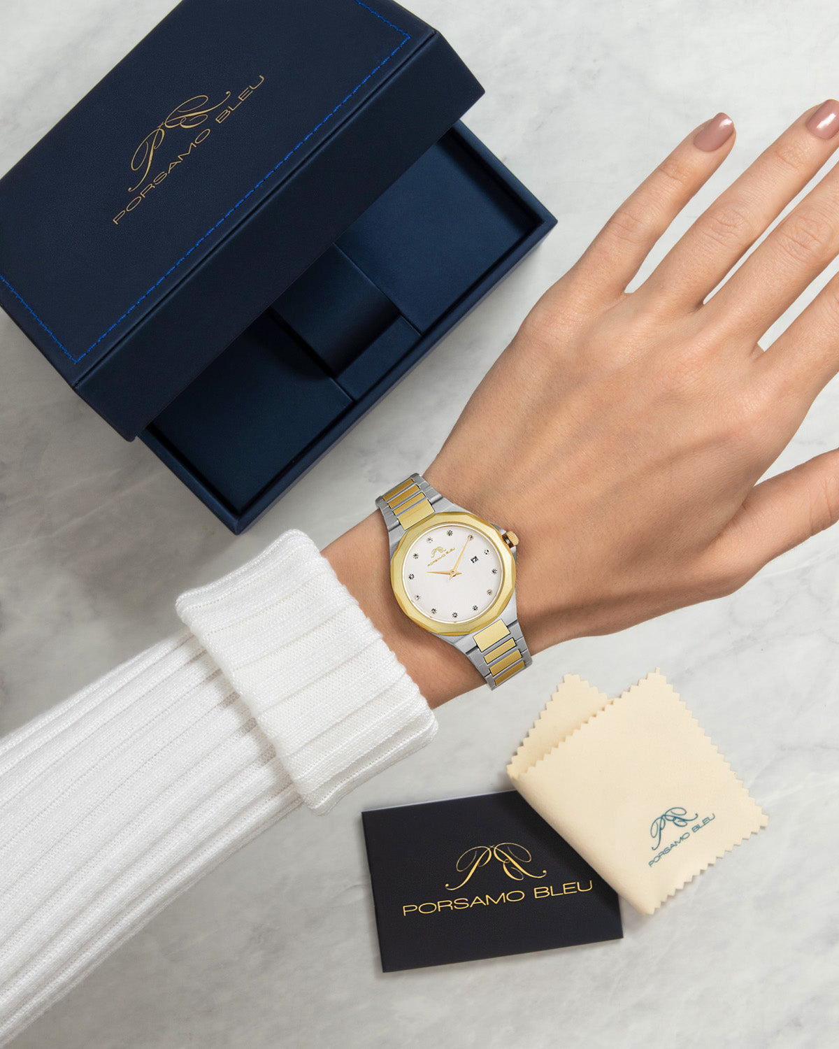 Porsamo Bleu Victoria Luxury Crystal Women's Stainless Steel Watch, With White Dial, Two-Tone, 1242CVIS