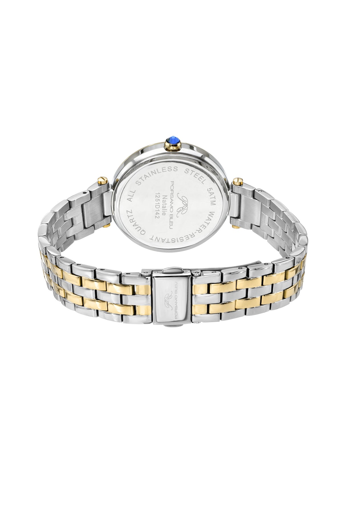 Porsamo Bleu Natalie Luxury Crystal Women's Stainless Steel Watch, With White Guilloche Dial, Two-Tone, 1251DNAS