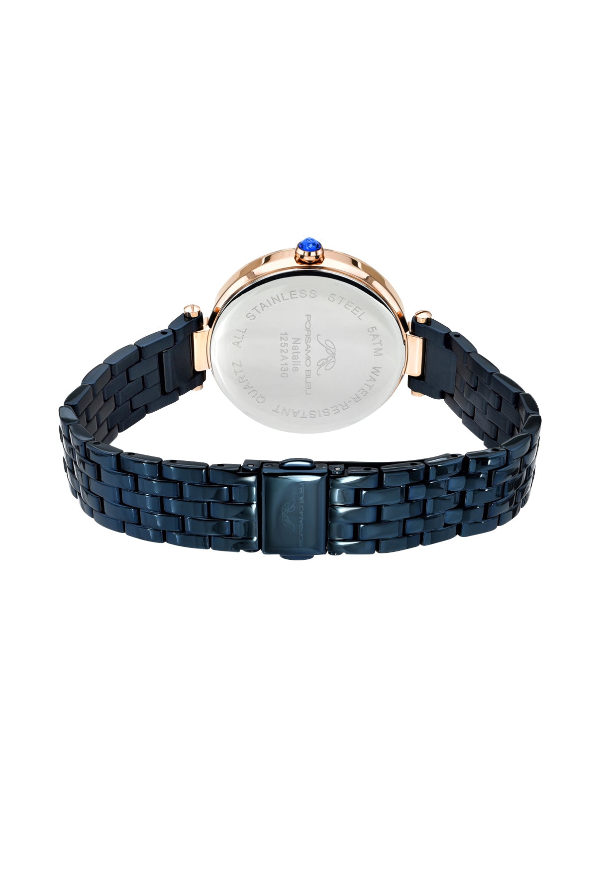 Porsamo Bleu Natalie Luxury Crystal Women's Stainless Steel Watch, With Blue Guilloche Dial, Rose, 1252ANAS