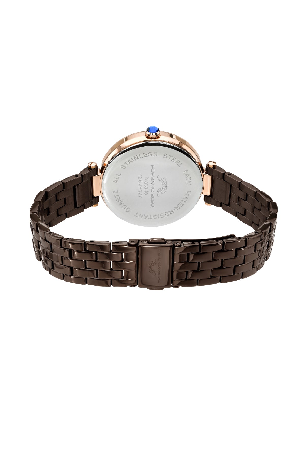 Porsamo Bleu Natalie Luxury Crystal Women's Stainless Steel Watch, With Brown Guilloche Dial, Rose, 1252BNAS