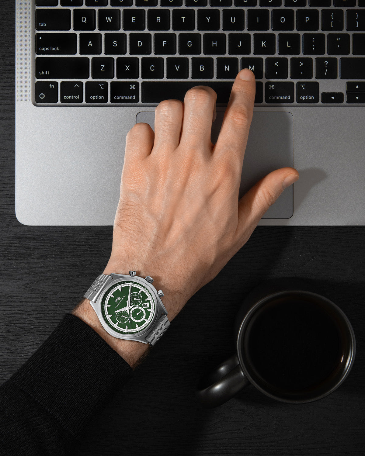 Porsamo Bleu Charlie Luxury Multifunction Men's Stainless Steel Watch, With Green Dial, Silver, Green 1261CCHS