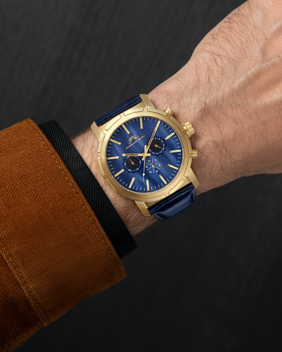 Porsamo Bleu NYC Chrono Luxury Men's Genuine Leather Chronograph Watch With Blue MOP Dial, Gold, 1282BNYL
