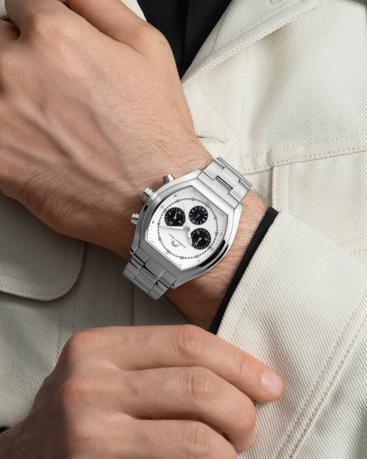 Porsamo Bleu Roman Luxury Men's Stainless Steel Chronograph Watch With White Dial, Silver, 1291BROS