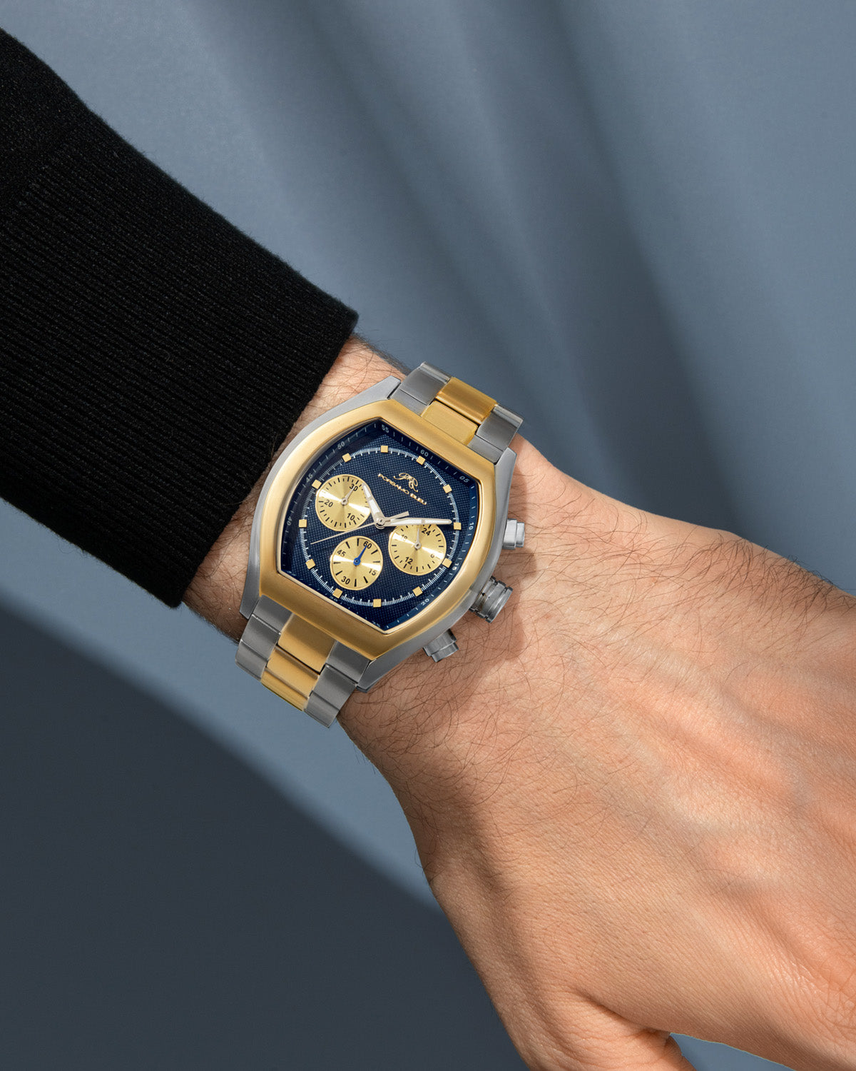 Porsamo Bleu Roman Luxury Men's Stainless Steel Chronograph Watch With Blue Dial, Two Tone, 1291EROS