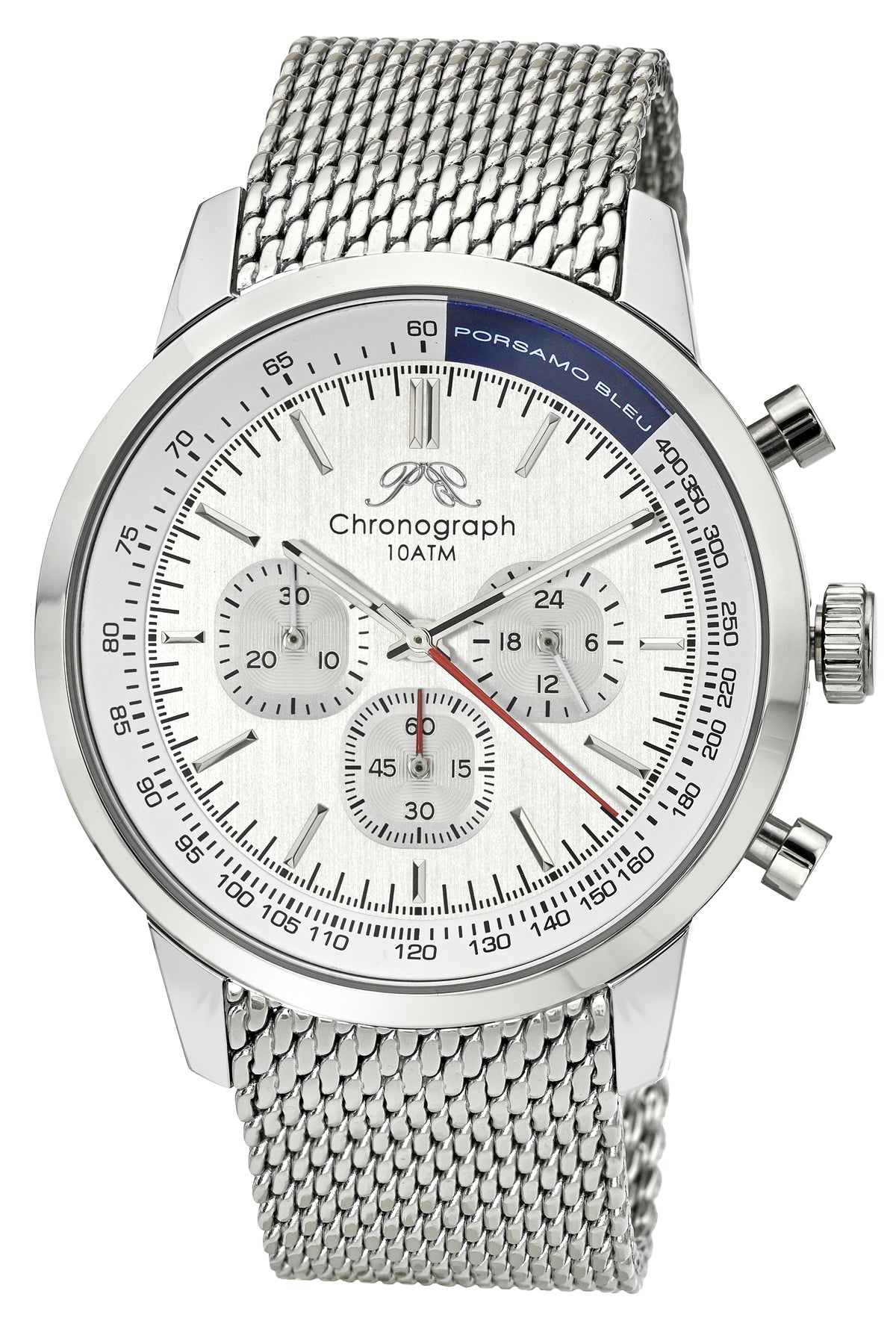 Porsamo Bleu Simon Luxury Chronograph Men's Stainless Steel Watch, Silver, White 1321ASIS