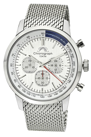 Porsamo Bleu Simon Luxury Chronograph Men's Stainless Steel Watch, Silver, White 1321ASIS