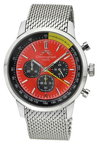 Porsamo Bleu Simon  Luxury Chronograph Men's Stainless Steel Watch, Silver, Black, Red 1322BSIS