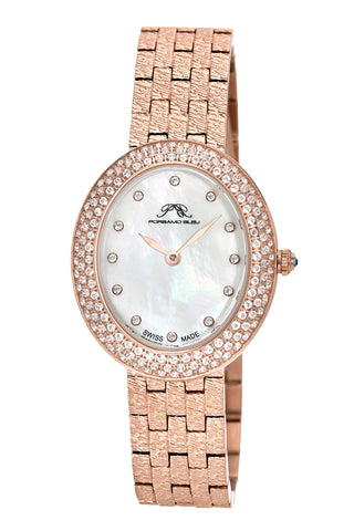 Porsamo Bleu Angelica Luxury Women's Oval And Topaz Stainless Steel Watch, Rose Tone 1342CANS
