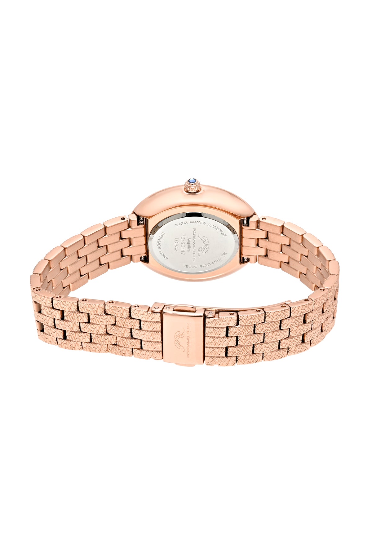 Porsamo Bleu Angelica Luxury Women's Oval And Topaz Stainless Steel Watch, Rose Tone 1342CANS