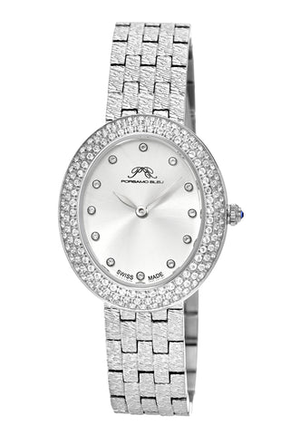Porsamo Bleu Angelica Luxury Women's Oval And Topaz Stainless Steel Watch, Silver Tone 1344AANS