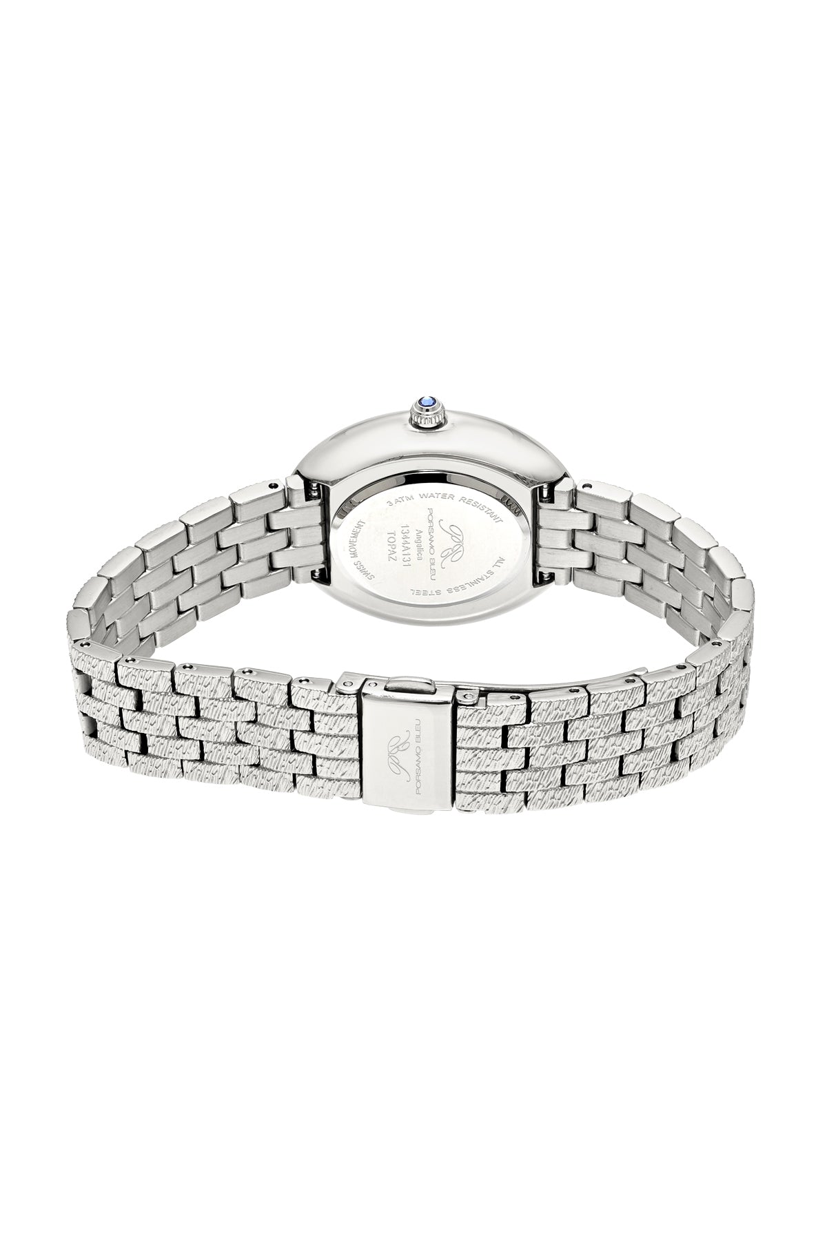 Porsamo Bleu Angelica Luxury Women's Oval And Topaz Stainless Steel Watch, Silver Tone 1344AANS
