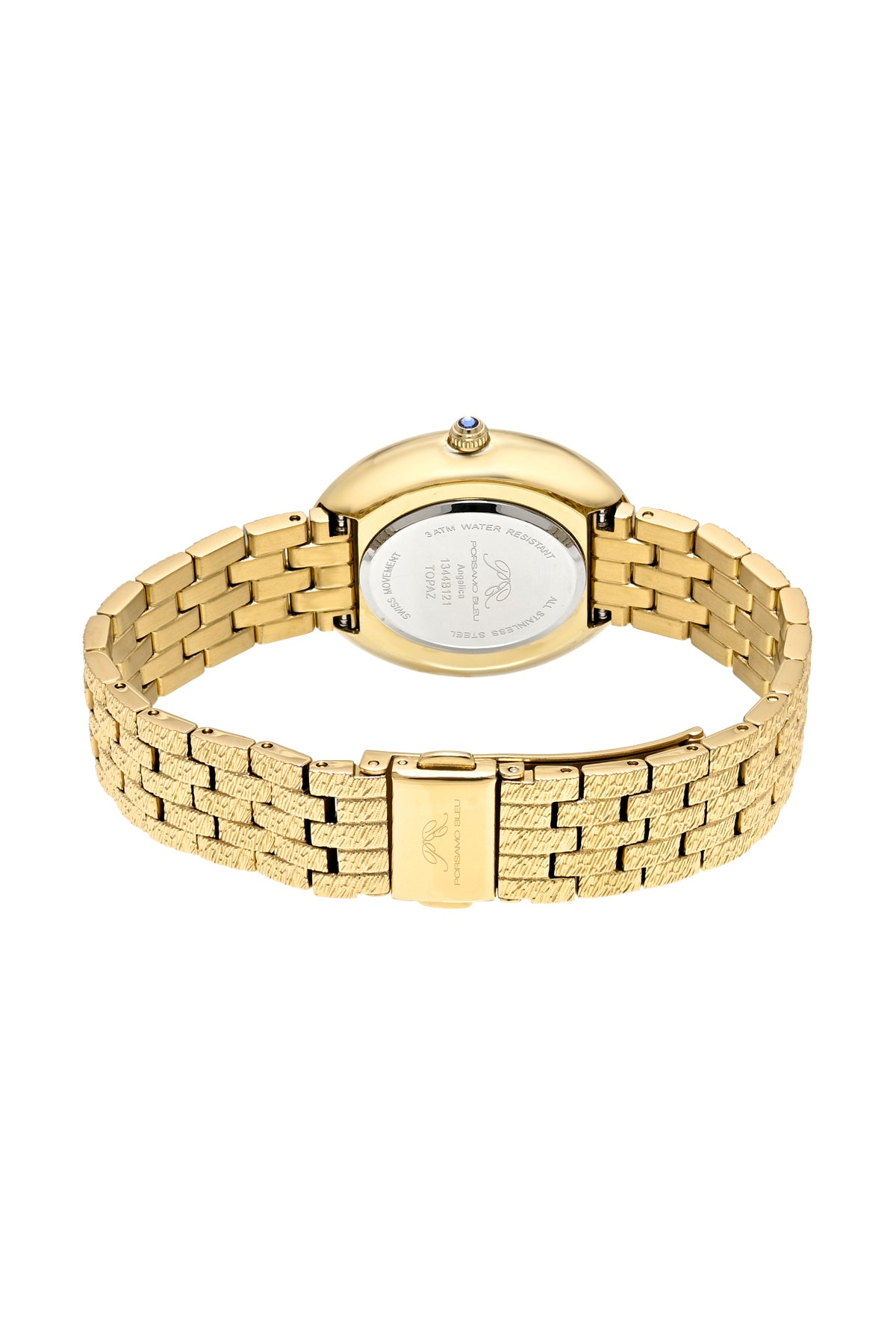 Porsamo Bleu Angelica Luxury Women's Oval And Topaz Stainless Steel Watch, Gold Tone 1344BANS