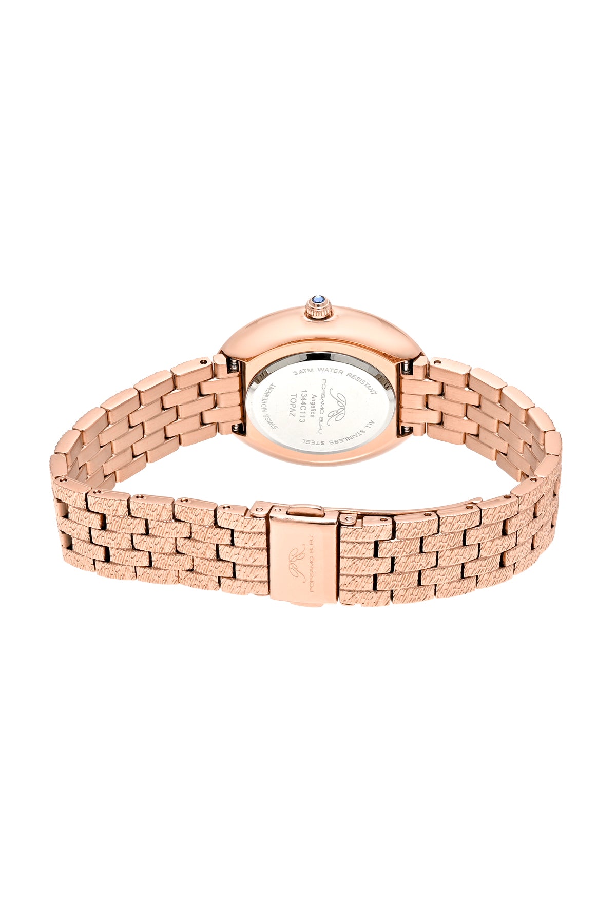 Porsamo Bleu Angelica Luxury Women's Oval And Topaz Stainless Steel Watch, Rose Tone 1344CANS