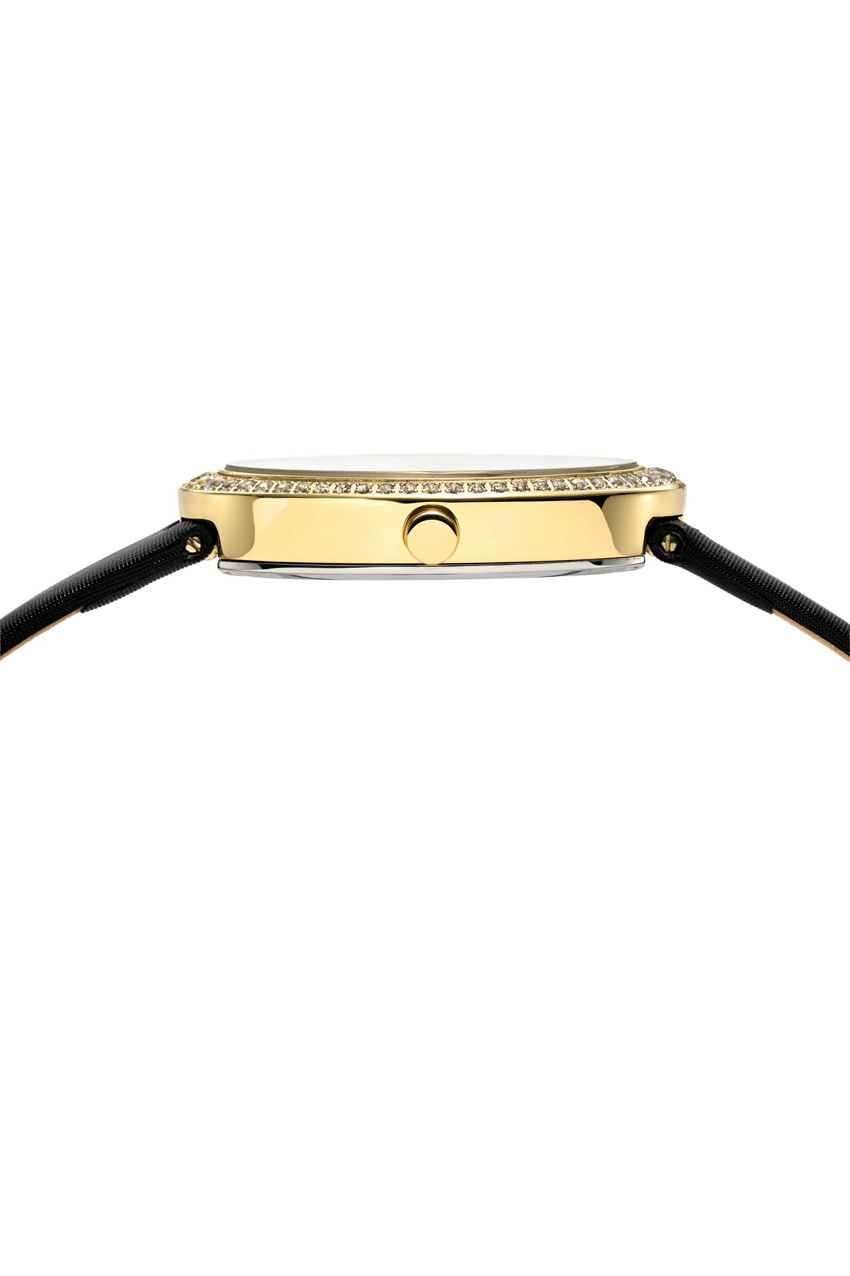 Porsamo Bleu Eloise Luxury Women's Oval And Topaz Genuine Leather Band Watch, Gold Tone, Black 1351BELL