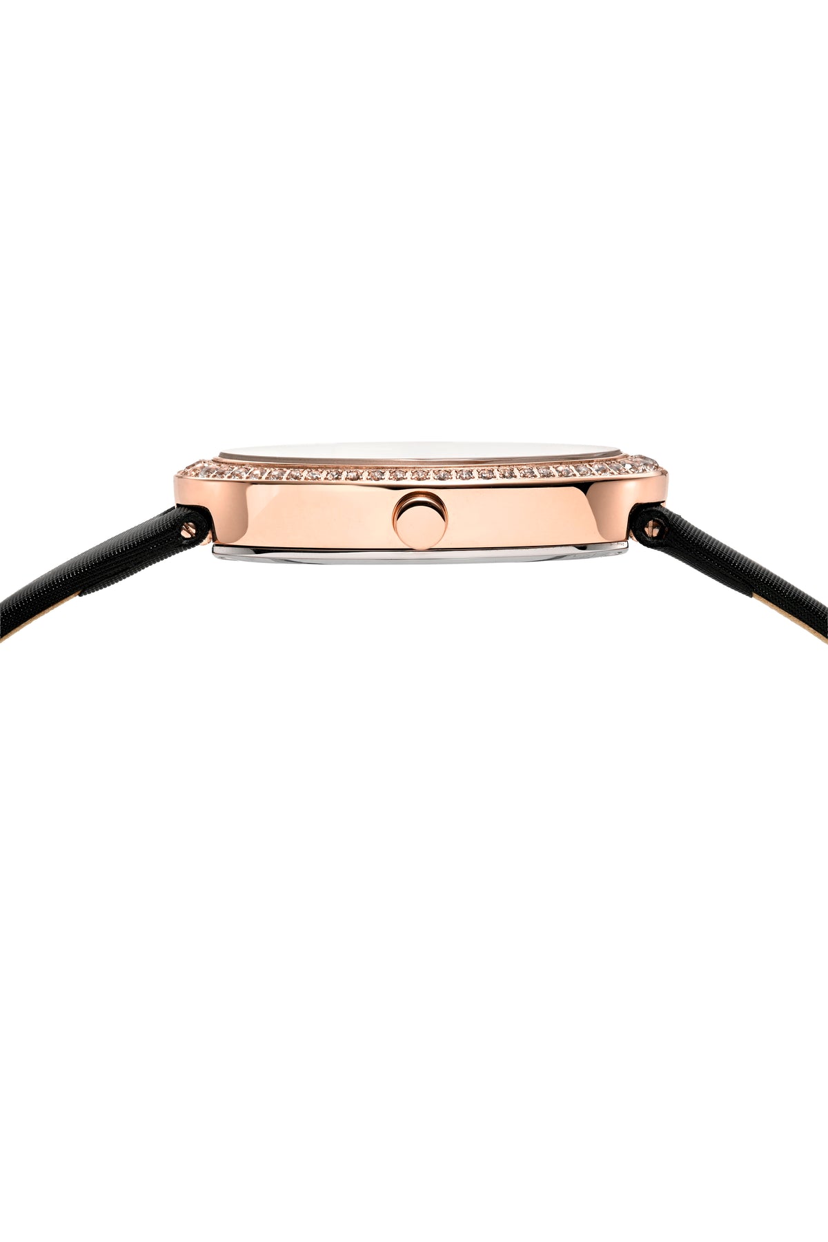 Porsamo Bleu Eloise Luxury Women's Oval And Topaz Genuine Leather Band Watch, Rose Tone, Black 1351CELL