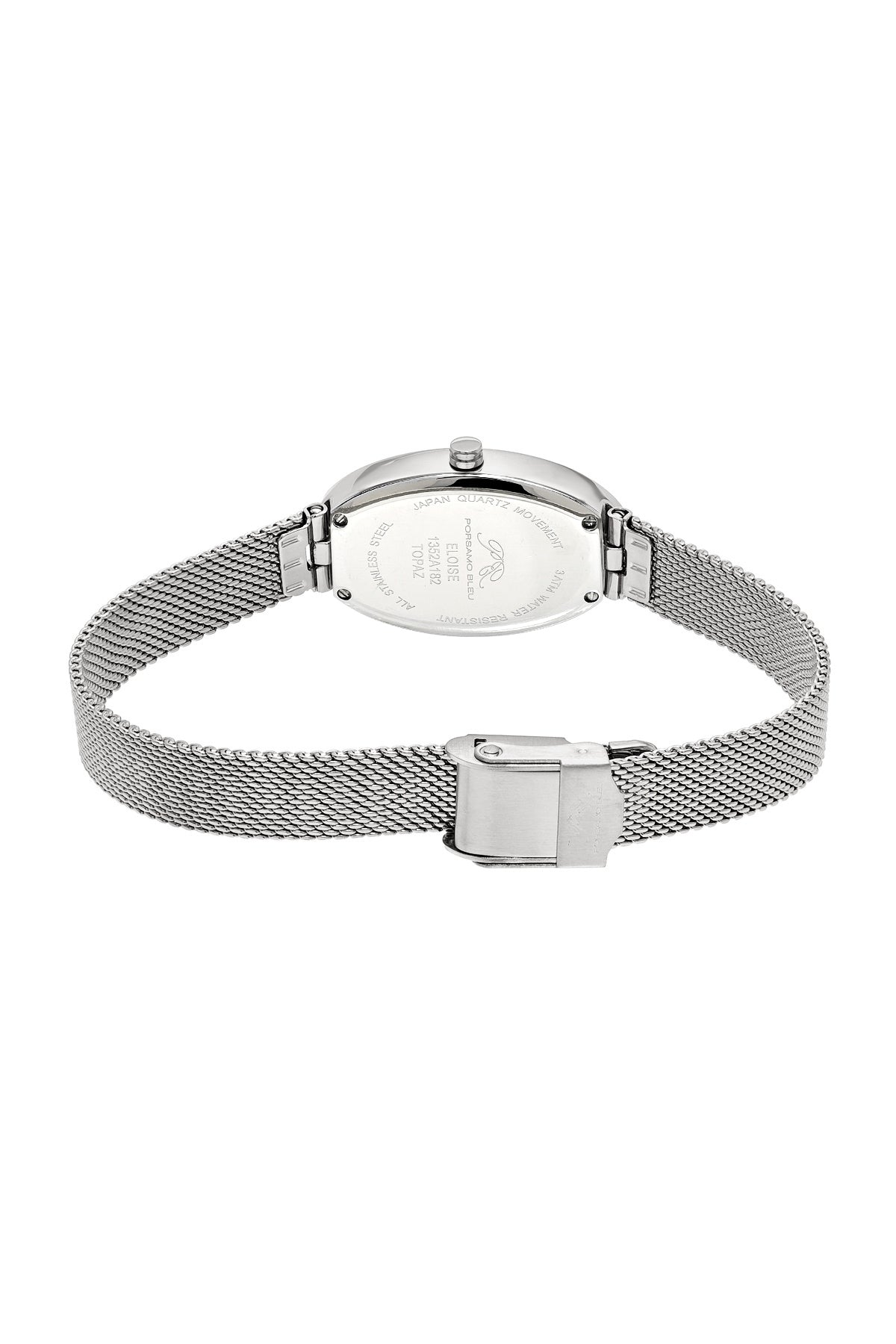 Porsamo Bleu Eloise Luxury Women's Oval And Topaz Stainless Steel Mesh Bracelet Watch, Silver Tone 1352AELS