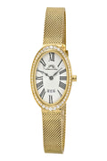 Porsamo Bleu Eloise Luxury Women's Oval And Topaz Stainless Steel Mesh Bracelet Watch, Gold Tone 1352BELS