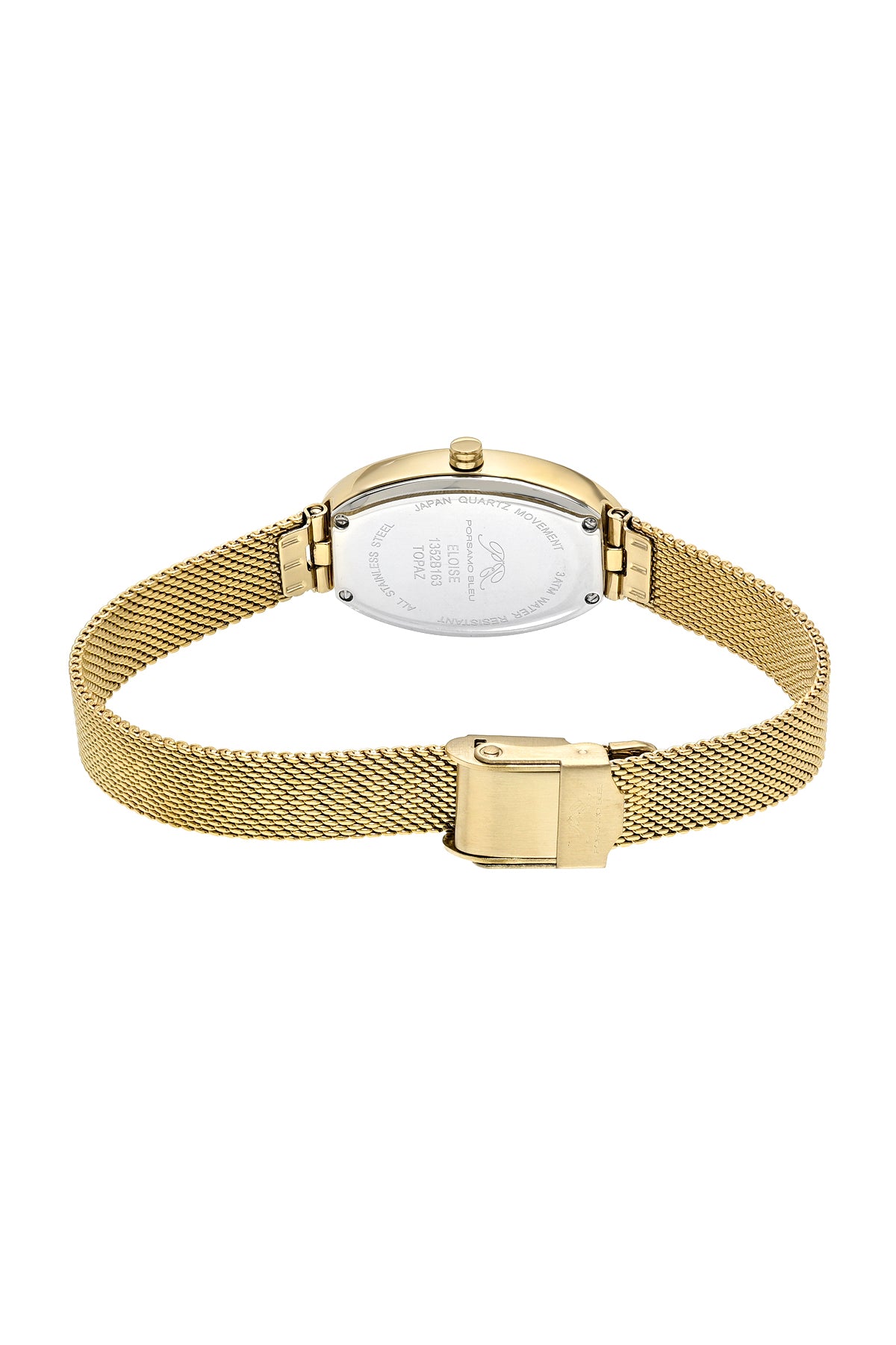 Porsamo Bleu Eloise Luxury Women's Oval And Topaz Stainless Steel Mesh Bracelet Watch, Gold Tone 1352BELS