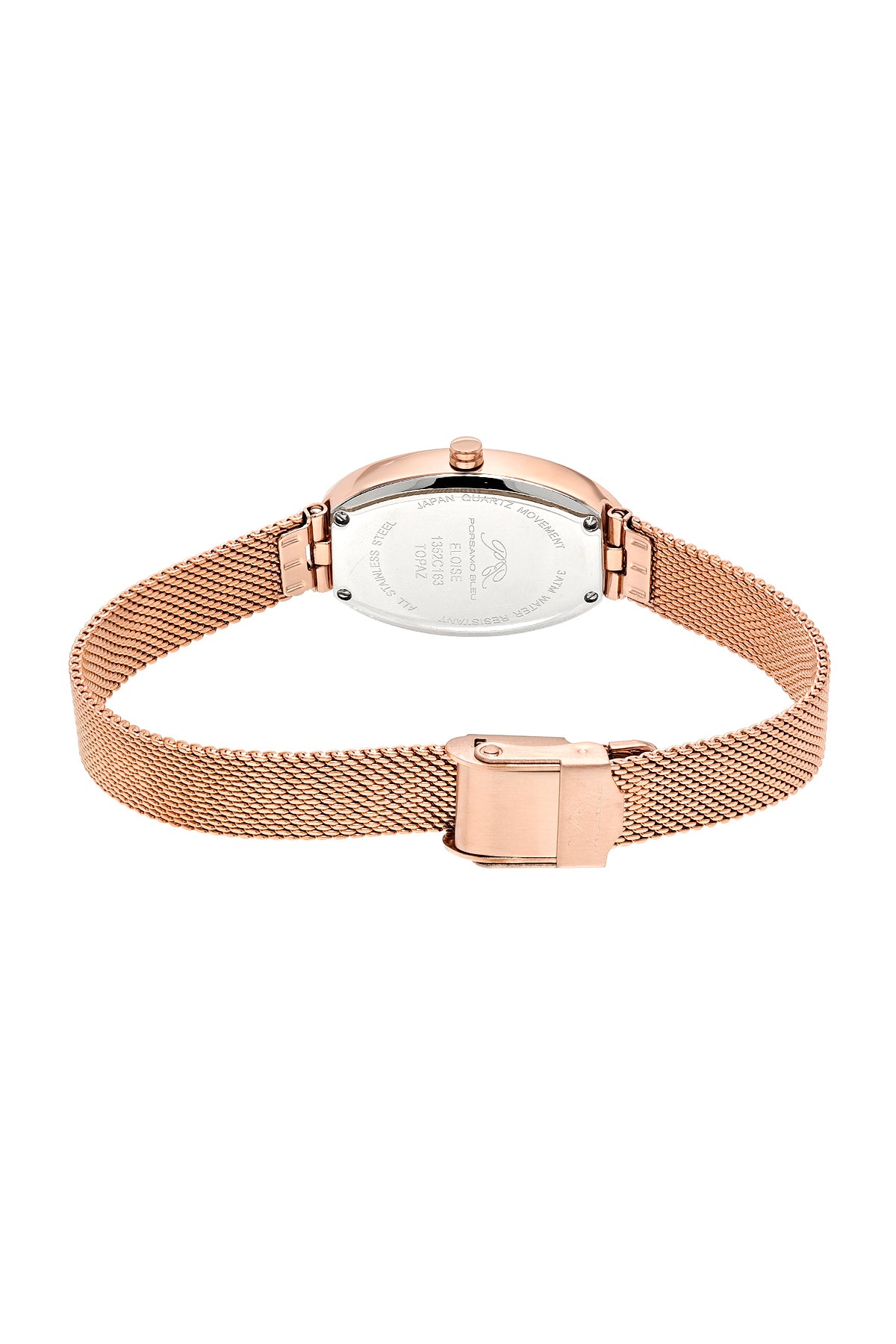 Porsamo Bleu Eloise Luxury Women's Oval And Topaz Stainless Steel Mesh Bracelet Watch, Rose Tone 1352CELS