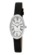 Porsamo Bleu Eloise Luxury Women's Oval Genuine Leather Band Watch, Silver Tone, Black 1353AELL