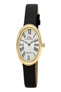 Porsamo Bleu Eloise Luxury Women's Oval Genuine Leather Band Watch, Gold Tone, Black 1353BELL