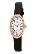 Porsamo Bleu Eloise Luxury Women's Oval Genuine Leather Band Watch, Rose Tone, Black 1353CELL