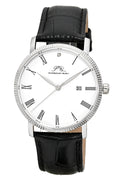 Porsamo Bleu Veritas1 Luxury Men's Diamond Watch Genuine Leather Band, Silver-Tone, Black, 1361AVEL