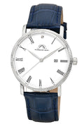 Porsamo Bleu Veritas1 Luxury Men's Diamond Watch Genuine Leather Band, Silver-Tone, Blue, 1361BVEL