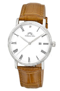 Porsamo Bleu Veritas1 Luxury Men's Diamond Watch Genuine Leather Band, Silver-Tone, Brown, 1361CVEL
