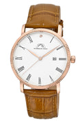 Porsamo Bleu Veritas1 Luxury Men's Diamond Watch Genuine Leather Band, Rose-Tone, Brown, 1361EVEL