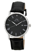 Porsamo Bleu Veritas1 Luxury Men's Diamond Watch Genuine Leather Band, Silver-Tone, Black, 1361FVEL