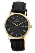 Porsamo Bleu Veritas1 Luxury Men's Diamond Watch Genuine Leather Band, Gold-Tone, Black, 1361GVEL