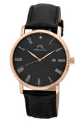 Porsamo Bleu Veritas1 Luxury Men's Diamond Watch Genuine Leather Band, Rose-Tone, Black, 1361HVEL