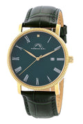Porsamo Bleu Veritas1 Luxury Men's Diamond Watch Genuine Leather Band, Gold Tone, Green 1361JVEL