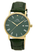 Porsamo Bleu Veritas1 Luxury Men's Diamond Watch Genuine Leather Band, Gold Tone, Green 1361JVEL