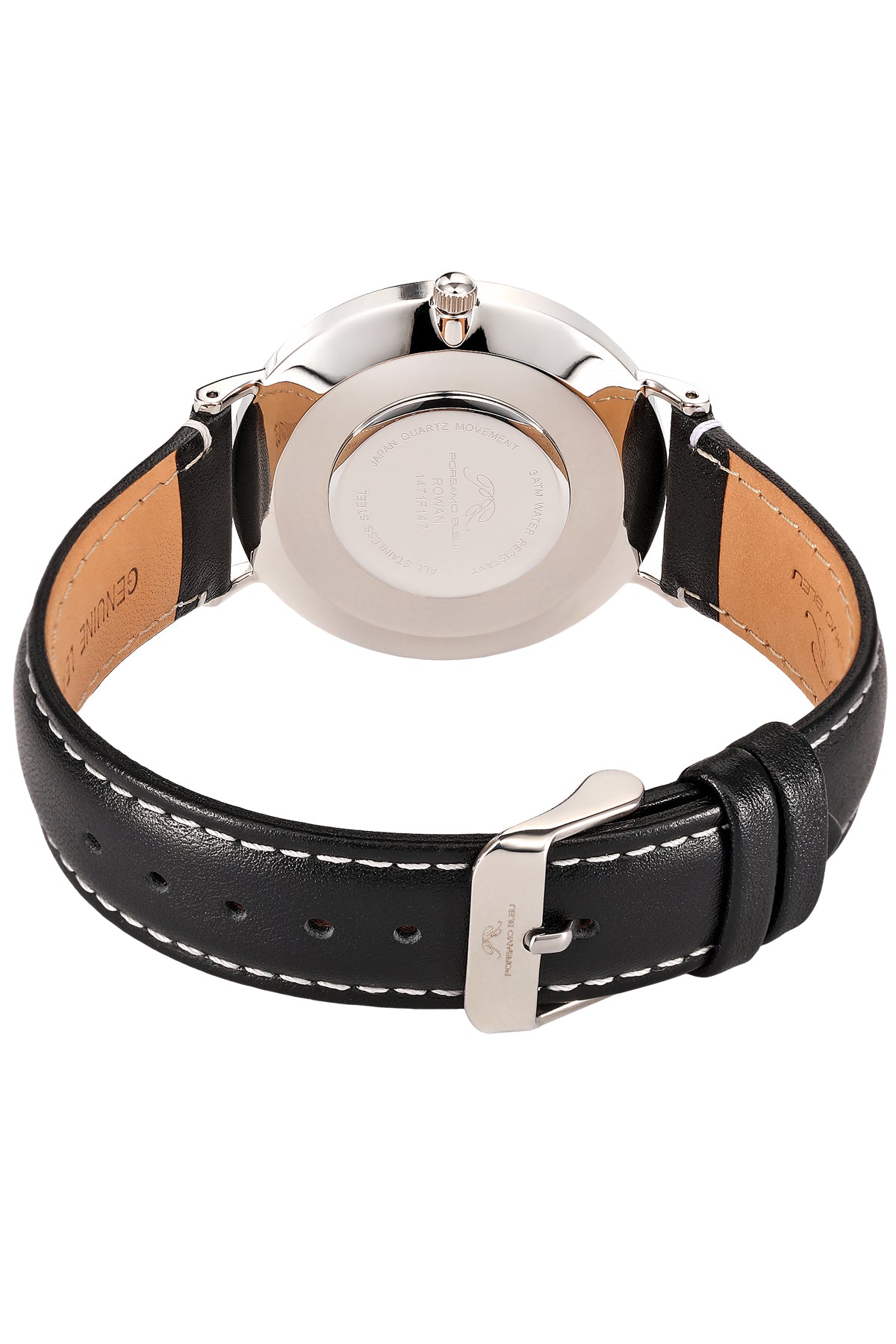 Porsamo Bleu Rowan Luxury Men's Genuine Leather Band Watch, Silver Ton