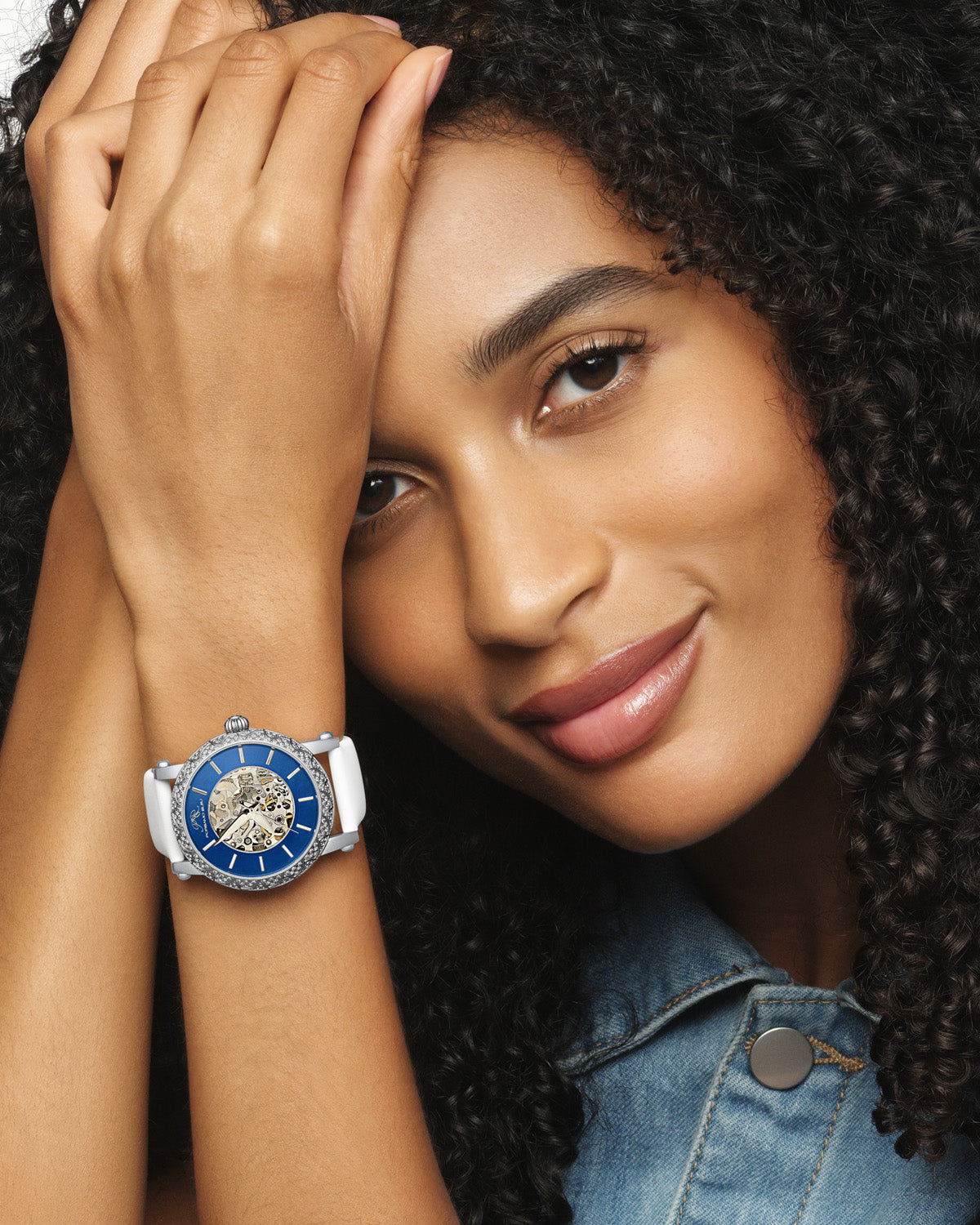 Porsamo Bleu Liza Luxury Automatic Topaz Women's Watch Satin Leather Watch Silver Blue White 692ALIL