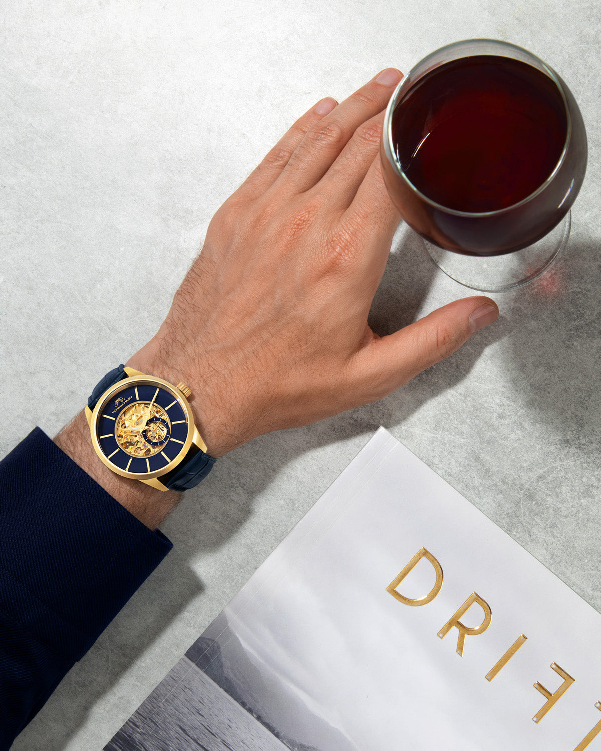 Porsamo Bleu Cassius Luxury Automatic Men's Watch, Genuine Leather Band, Gold, Blue 802BCAL