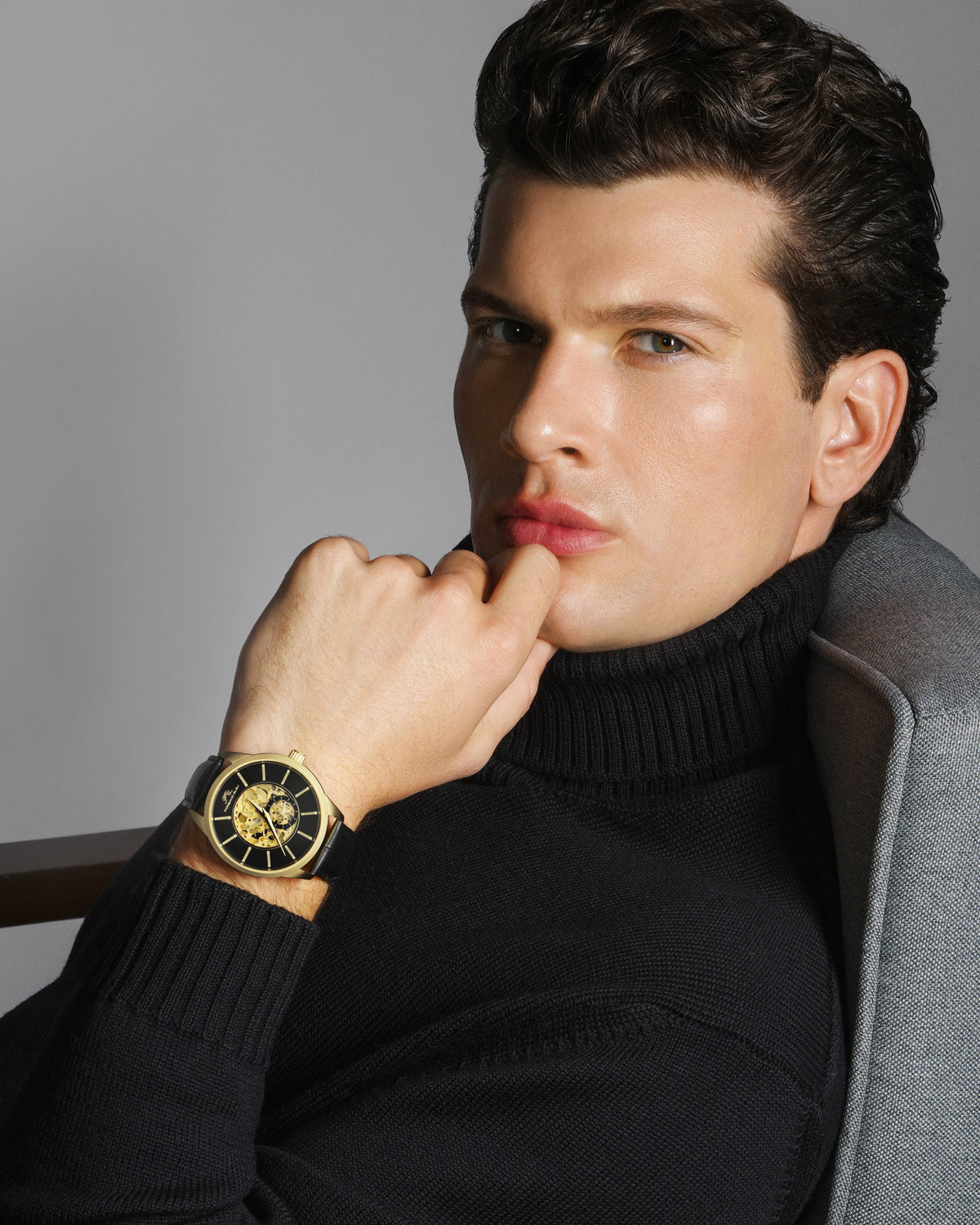Porsamo Bleu Cassius Luxury Automatic Men's Watch, Genuine Leather Band, Gold, Black 802ECAL