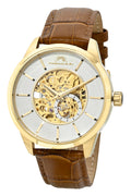 Porsamo Bleu Cassius Luxury Automatic Men's Watch, Genuine Leather Band, Gold, Brown 802FCAL